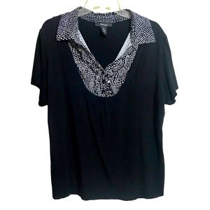 Style & Co. 3X two-in-one ruffle neck short sleeve stretchy top animal print